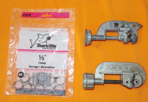 (2) vintage tube cutters &amp; 1/2&#034; shark bite clamp (qty. 10) for sale