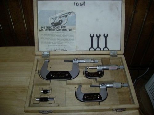 CHUAN BRAND MICROMETER SET 9 PIECE WITH ORIGINAL WOOD STORAGE CASE OUTSIDE  L@@K