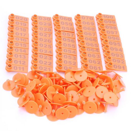 1-100 Number Livestock Ear Tag Label Marker Orange Plate for Cow Pig Goat 100pcs