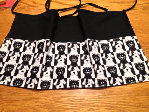 Black Server Waitress Waist Apron Black White Squares Cats Dogs Whimsical  1 Sz