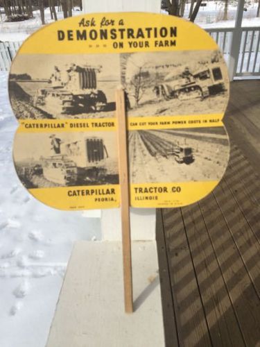 1936 CATERPILLAR DOZER SIGN,2 SIDED, HEAVY CARDBOARD&#034;FAN&#034;,DEALER SIGN,FARM DOZER