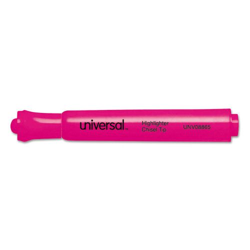 Desk Highlighter, Chisel Tip, Fluorescent Pink, 12/Pk