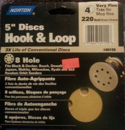 Norton 49155 8-hole 220 grit hook and loop sanding disc, 5-inch, 4-pack for sale