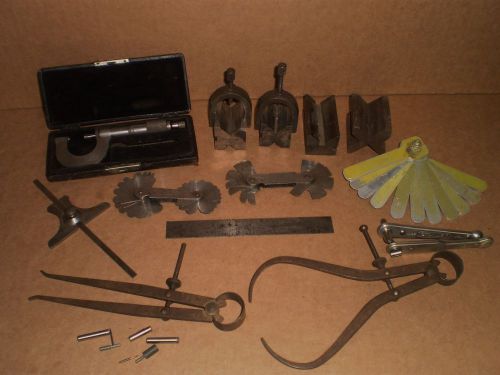 Machinist Tool Lot/Starrett &amp; Others/0-1 Mic/Radius Gage/V-Blocks/Scale/Calipers