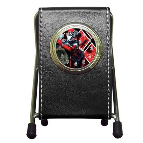 Harley Quinn Leather Pen Holder Desk Clock (2 in 1) Free Shipping