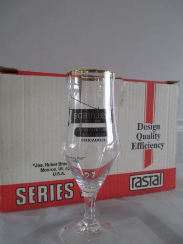 Rastal Set 12 Germany Beer Crystal Restarant Pub Bar Stien Glasses NOS Gold Rim