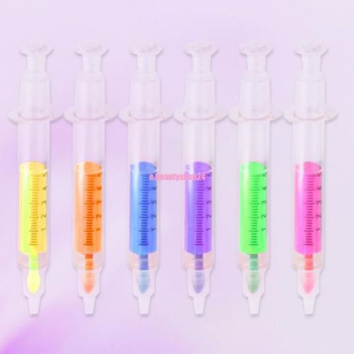 6 pcs syringe highlighter fluorescent needle tube watercolor nite writer pen for sale