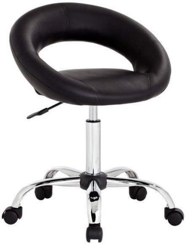 Orbit Black Faux Leather Adjustable Rolling Stool