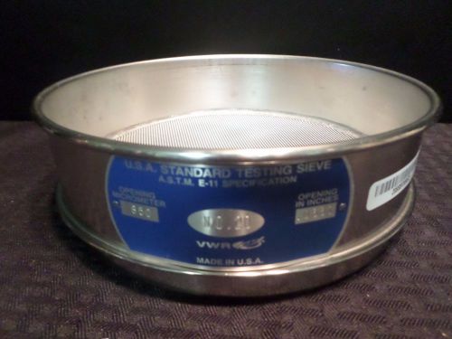 VWR 8&#034; U.S. Standard No. 20 SS Frame Test Sieve, 850?m / 0.0331&#034; Hole