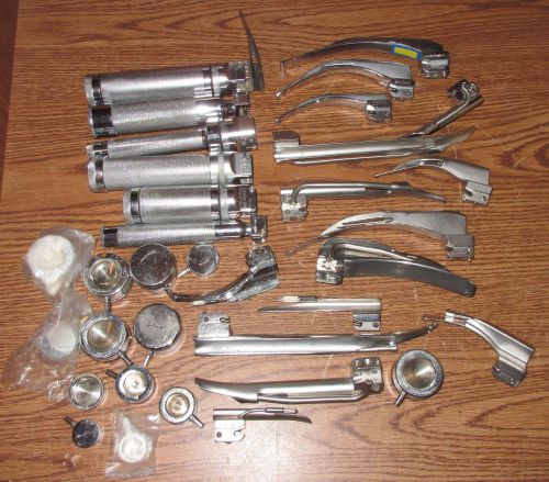 Large 30+ Lot of Laryngoscope Blades Handles Caps Sun-Med Upsher Foregger Penlon