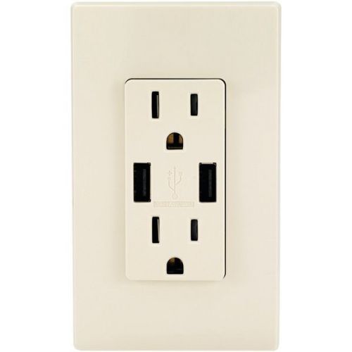 Leviton T5632-T Combo Duplex Receptacle &amp; 15-Amp USB Charger - Light Almond