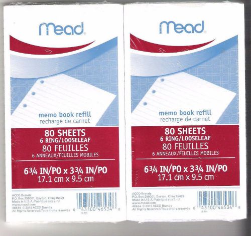 2 Pkg. of Mead Memo Refills - 3 3/4&#034; X 6 3/4 &#034; Fits 6 Ring Binder - 3.75 X 6.75