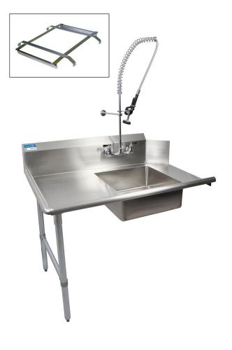 Bk resources 48&#034; soiled dishtable left w/ pre-rinse faucet &amp; rack guide - bksdt- for sale