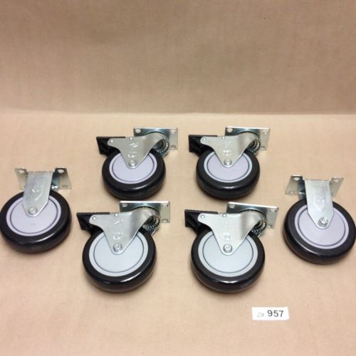 (Lot of 6) Sorbent Center 5&#034; No Mark Casters, (4) Swiveling w/ Break, (2) Fixed