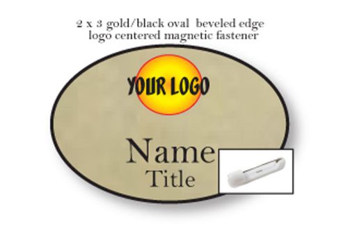 100 gold oval name badges full color 2 line imprint pin fasteners for sale