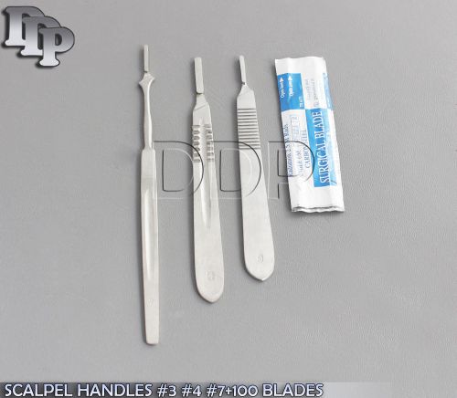 3 SCALPEL HANDLES #3 #4 #7+100 BLADES #10 #11 #12 #15 #20 #21 #22 #23#24