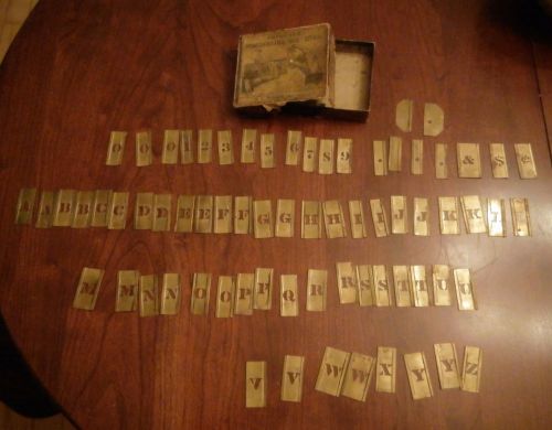 Late Victorian S. G. Monce Lock Stencil Set 1 1/2&#034; Orig Box Complete 70 pcs.