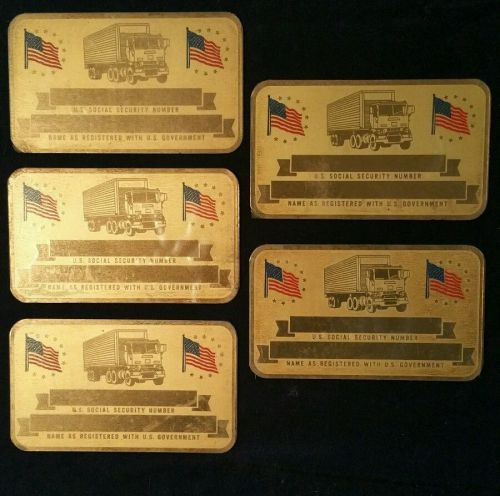 5 RARE! VINTAGE Trucker 18 Wheeler Transfer Truck METAL SOCIAL SECURITY CARDS