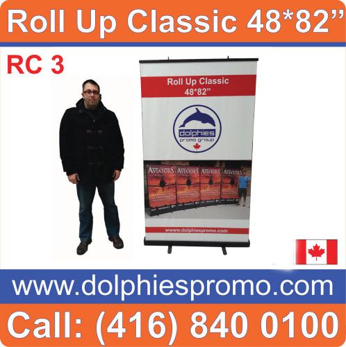 48&#034; wide black base retractable banner stand graphic roll up display free print for sale