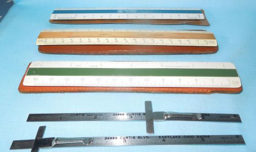 Lot (5) Machinist Drafting 6&#034; pocket Rulers~Keuffel &amp; Esser~Bruning~Tacro~Curtis