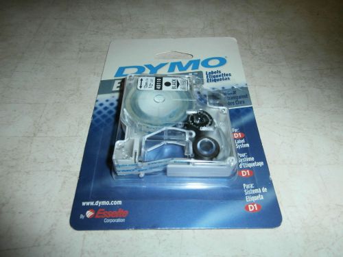 NIP DYMO D1 Standard Tape Cartridge, 1/2in x 23ft, Black on Clear 45110