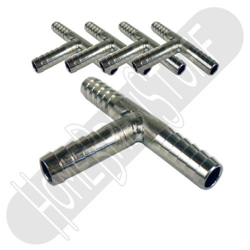 5pk new co2 tee joint stainless steel barb fitting gas beverage 1/4&#034; lines 3 way for sale