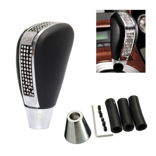 New leather round black head diamond car gear stick shift knob shifter aluminum for sale