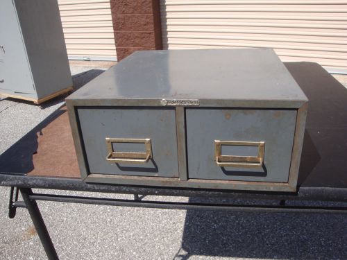 STEELMASTER VINTAGE STEEL TWO DRAWER CARD STORAGE FILE CABINET 16&#034;X14&#034;X6&#034;