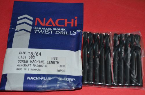 10 Pcs NACHI 15/64&#034; Screw Machine Length - Aircraft style-Black Oxide HSS Drills