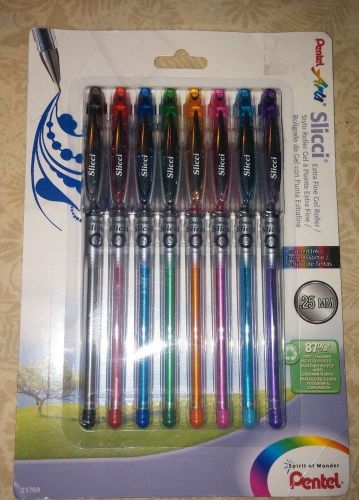 Pentel Arts Slicci 0.25 mm Extra Fine Gel Pen, Assorted Ink, 8 Pack BG202BP8M