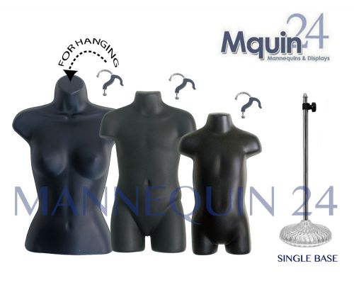 3 black mannequins: :female, child &amp; toddler body forms +1 stand +3 hangers for sale