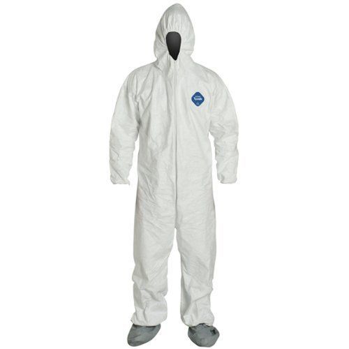 Dupont ty122s disposable elastic wrist, bootie &amp; hood white tyvek coverall suit for sale