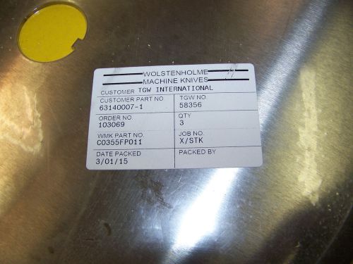 Wolstenholme Machine Knives TGW No. 58356 14&#034; O.D. 1 1/2&#034; Bore WMK C0355FP011