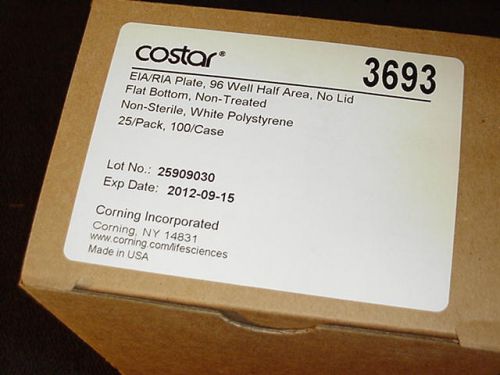 Box lot 20 pkg corning costar 3693 assay plate, 96 well, white polystyrene for sale