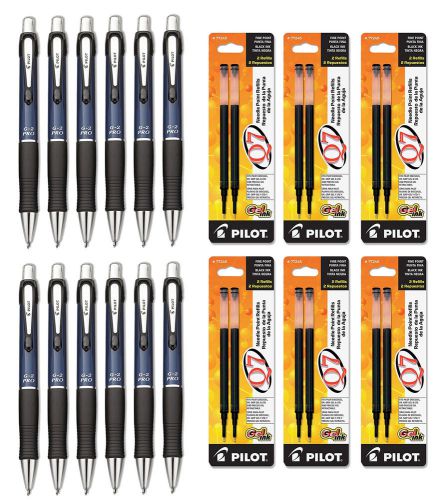 Pilot G2 Pro Gel Rolling Ball, Fine Black Ink Blue Barrel 12 Pens &amp; 12 Refills