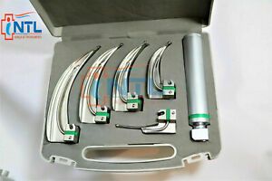 FIBER OPTIC Laryngoscope Mac Set of 5 BLADE &amp; HANDLES EMT Anesthesia