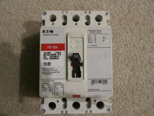 Eaton fd3150bp10 industrial cir. breaker fd35k 3p 150a 35ka at 480 vac 600v max for sale