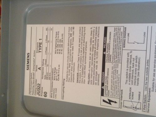 Siemens 60 Amp Safety Switch Disconnect JU322 240 VAC