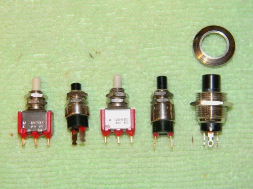 AIRCRAFT AVIONICS MINIATURE PUSHBUTTON SWITCH SET OF 5, US MADE BY C-K, N.O. MOM