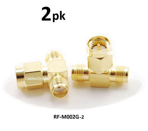 2-PACK SMA Jack-Plug-Jack 1 Male/2 Female RF coaxial T-Adapter, RF-M002G-2