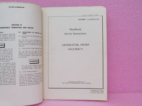 Military Manual AN/URM-75 Generator, Sweep, Operating &amp; Service Manual w/Schem.