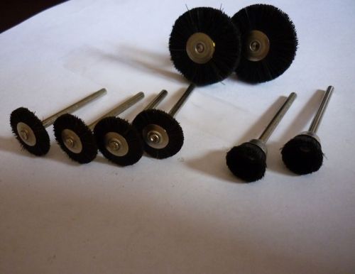 8 NEW WHEEL &amp; CUP BRUSHES ANIMAL AIR HARD BRISTLES, MONTD IN 1/8&#034; ARBORS