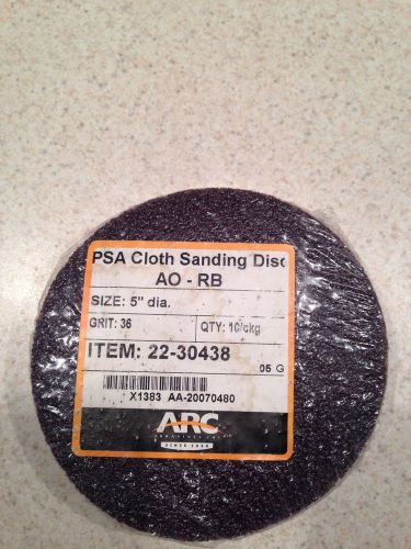 10 count pack arc  30438 psa sanding disc, aluminum oxide, cloth, 5in, 36 grit for sale