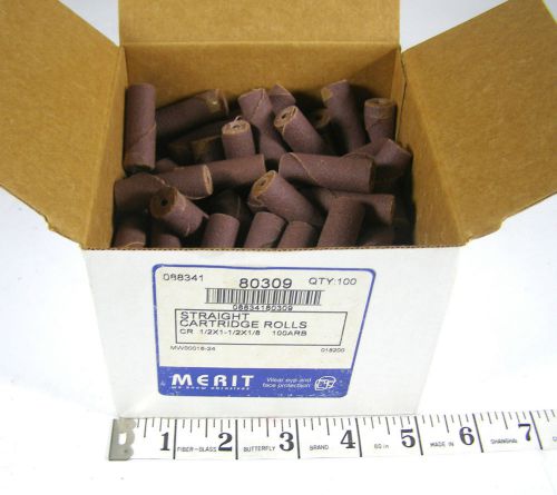 100 pc 1/2&#034; x 1-1/2&#034; x 1/8&#034; 100 grit Straight Cartridge Rolls Merit 80309 whs9c