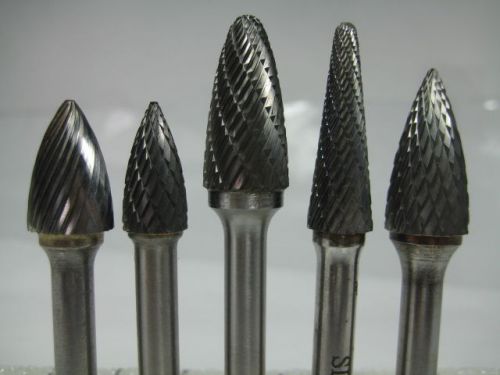 LOT ( 5 ) USA CARBIDE 1/4&#034; SHANK BURS DEBURRING MACHINIST BURR CUTTING TOOL BIT