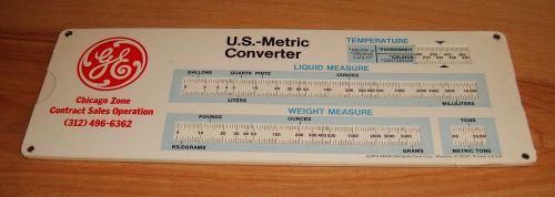 New Old Stock GE GENERAL ELECTRIC U.S.-METRIC CONVERTER SLIDE CHART