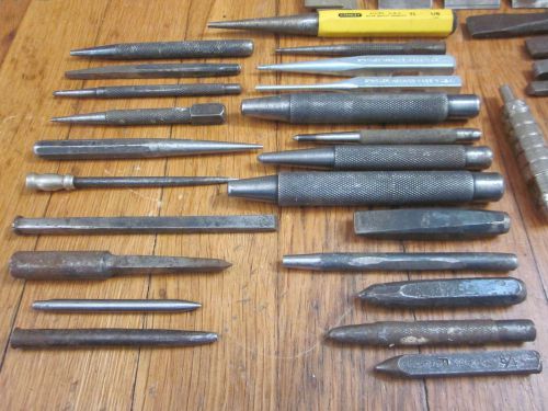 Vtg Estate Machinist Blacksmith Lathe Punch Chisel Tool Lot L.S. Starrett &amp; more