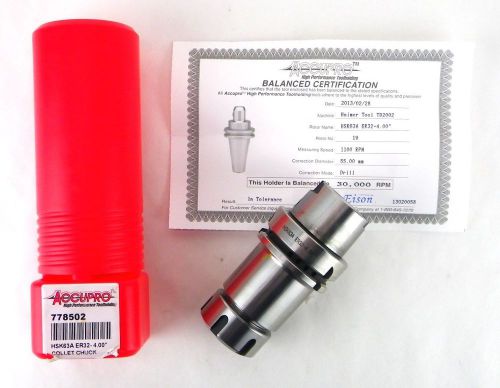 ACCUPRO 778502 HSK63A ER32-4.00&#034; Taper Shank Coolant Through Collet Chuck USA 6G