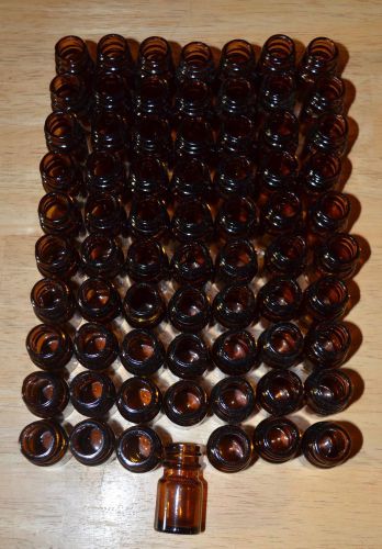 lot of 70 Brown Glass Screw top bottles app 7ml New old Stock No Caps.