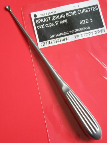 Orthopedic SPRATT BRUN BONE CURETTES 9&#034; Size 3 Surgical Veterinary Instruments